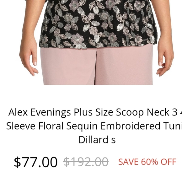New 1X Plus Size Alex Evenings Floral Sequined Embroidered dressy top shirt - Picture 2 of 8